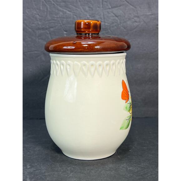 Vintage Sheffield Lidded Jar Sarasota Yellow Orange Floral Daisy Butterfly 70s - Picture 5 of 9
